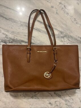 Michael Kors Cognac Saffiano Jet Set Medium Leather Tote